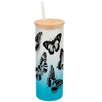 Elanze Designs Large Monarch Butterfly Insect Bug Wrap-Around Design 25 Ounce Frosted Gradient Glass On-The-Go Coffee Travel Skinny Tumbler Mug Cup,