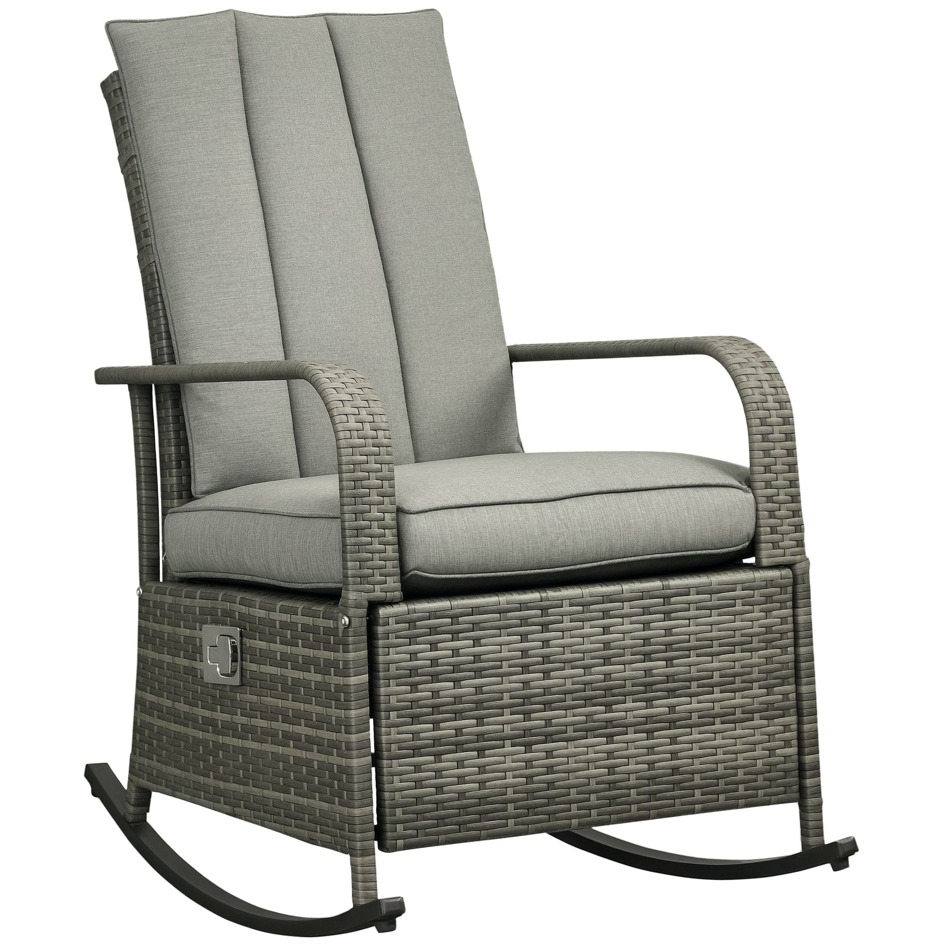 Aghana Digitals Outdoor PE Rattan Rocking Recliner with Adjustable Footrest, Removable Cushions, Mixed Grey/Grey 24.80×33.00×37.50 in