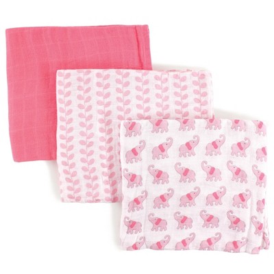 Luvable Friends Baby Girl Muslin Cotton Swaddle Blanket, Girl Elephant, One Size