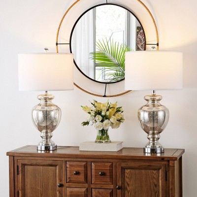 Morocco Mercury Glass Table Lamps with Off-White Shades, Set of 2