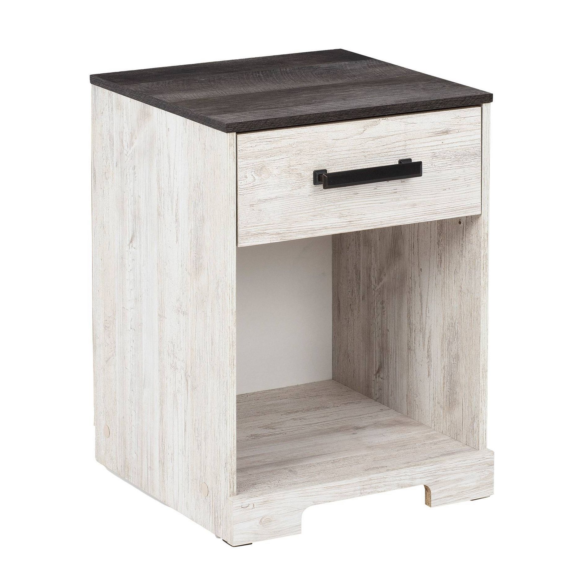 Shawburn Nightstand Black/Gray/White - Signature Design by Ashley: Pewter-Tone Hardware, Open Cubby Storage, Laminated Finish