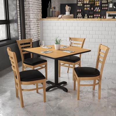 Natural Wood Ladder Back Side Chair with Black Vinyl Seat