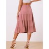 INSPIRE CHIC Women's Midi Solid Elastic Waist Flare Tiered A-Line Skirt with Pockets - 4 of 4