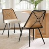 Rattan Back Dining Chair Set of 2,Double Upholstered Boucle Kitchen Dining Chair With Metal Legs,Indoor Furniture-Tanpinhause - 3 of 4