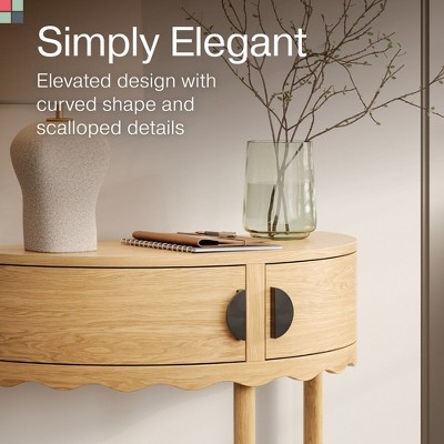 Natural Oak Half Moon Console Table with Storage