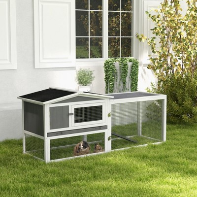 Gray 2-Story Guinea Pig Hutch with Slide Out Tray and Run