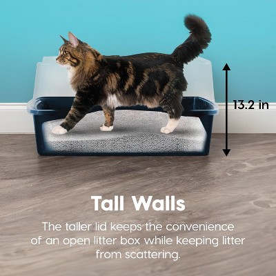 Extra Large Navy Plastic Open Top Cat Litter Box with Scatter Shield