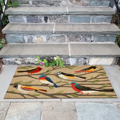 Handmade Tufted Round Birds Multi-Colored Synthetic Rug