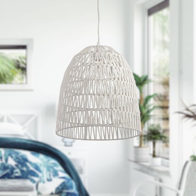 16" Imara Farmhouse Bowl Pendant Light with White Hemp Shade