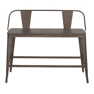 Gray Wood and Steel Rustic Counter Bench