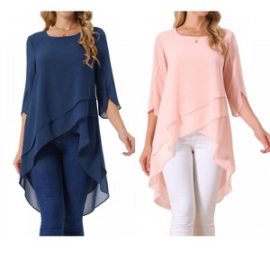INSPIRE CHIC Women's High Low Hem Scoop Neck Asymmetrical 3/4 Sleeve Summer Top 2 Packs - 1 of 4