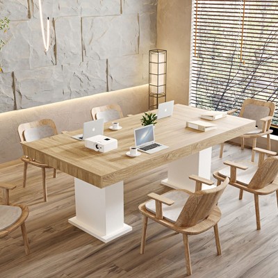 FUFU&GAGA Yellow Dining Table with White Base Versatile Table