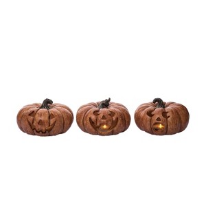 Transpac Small Resin Light Up Vintage Pumpkin Decor Set of 3 Halloween Home Decorations - 1 of 1