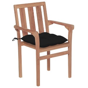 vidaXL Solid Teak Wood Patio Chairs with Black Cushions - Set of 2 Stackable Garden Loungers for Home, Office, or Outdoor Use - 22.8"x19.7"x35" - 1 of 4