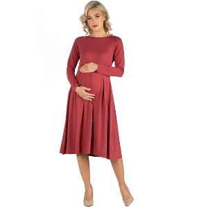 Maternity Midi Length Fit N Flare Pocket Dress - 24seven Comfort Apparel™ - 1 of 4