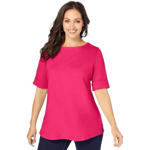 Jessica London Women's Plus Size Stretch Cotton Cuff Tee - 1 of 4