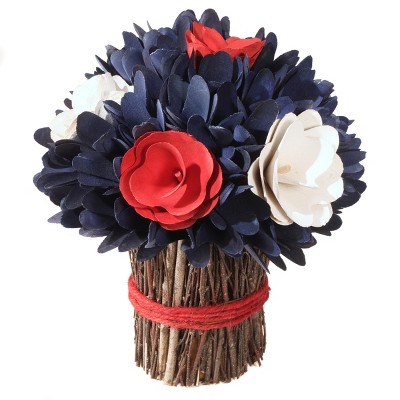 9" Artificial Red, White and Blue Floral Bundle in Branch Twig Base - National Tree Company