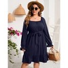 YesFashion Women's Casual Plus Size Square Neck Dress Short Sleeve Dress High Waist Ruffle Summer Midi Dress with Belt - 2 of 4