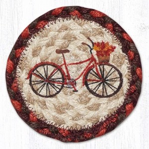 Earth Rugs Red Bicycle Printed Coaster – 5"x5" Braided Jute, Rustic Farmhouse Summer Table Accent - 1 of 3