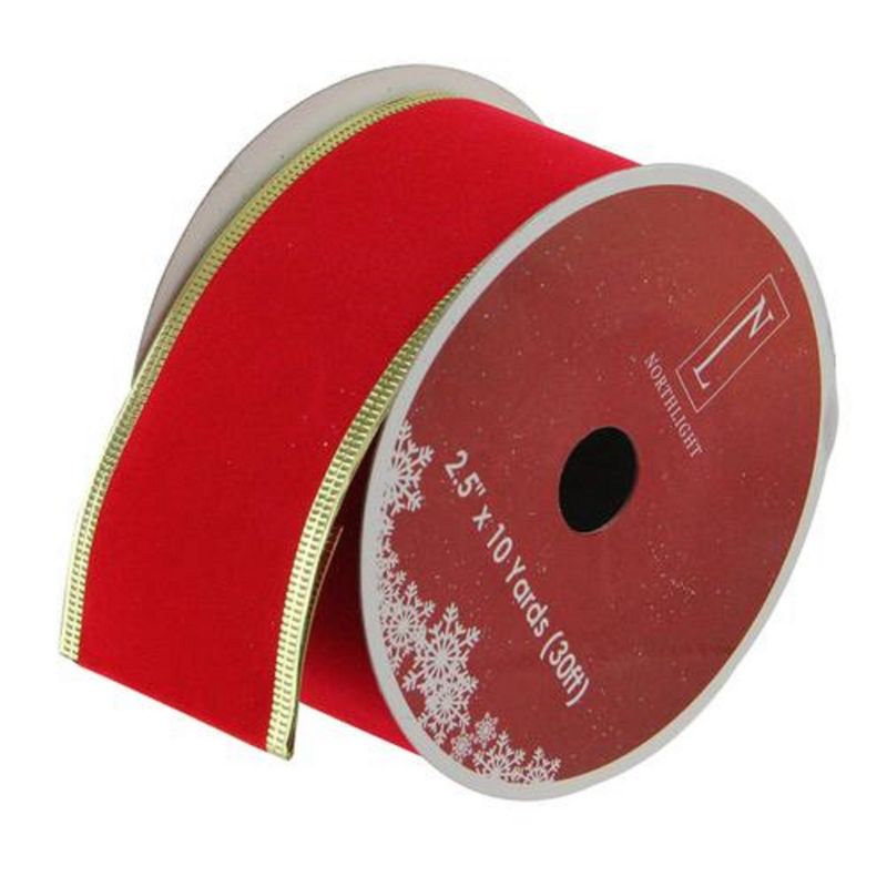 Northlight Solid Bright Red and Gold Wired Christmas Craft Ribbon 2.5 x 10 Yards, 1 of 4