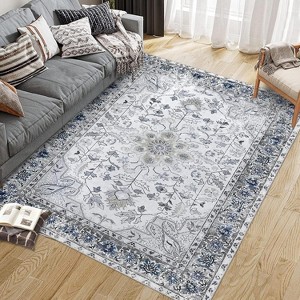 Acekool 2x6 Vintage Blue Washable Runner Rug, Non-Slip Oriental Medallion Low Pile Accent Carpet for Hallway, Entryway, Kitchen - 1 of 4