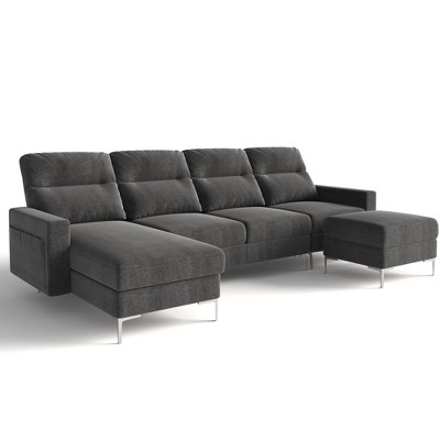LACOO Linen Upholstered U-Shaped Sofa with Sectional Ottoman