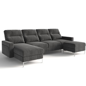 LACOO Linen Upholstered U-Shaped Sofa with Sectional Ottoman - 1 of 4