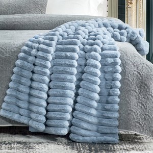 Cozy Bliss Faux Fur Plush Decorative Blanket, Cozy Warm Striped Throw Blanket - 1 of 4