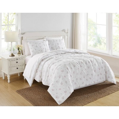 Rosebury White and Pink Cotton King Duvet Cover Set