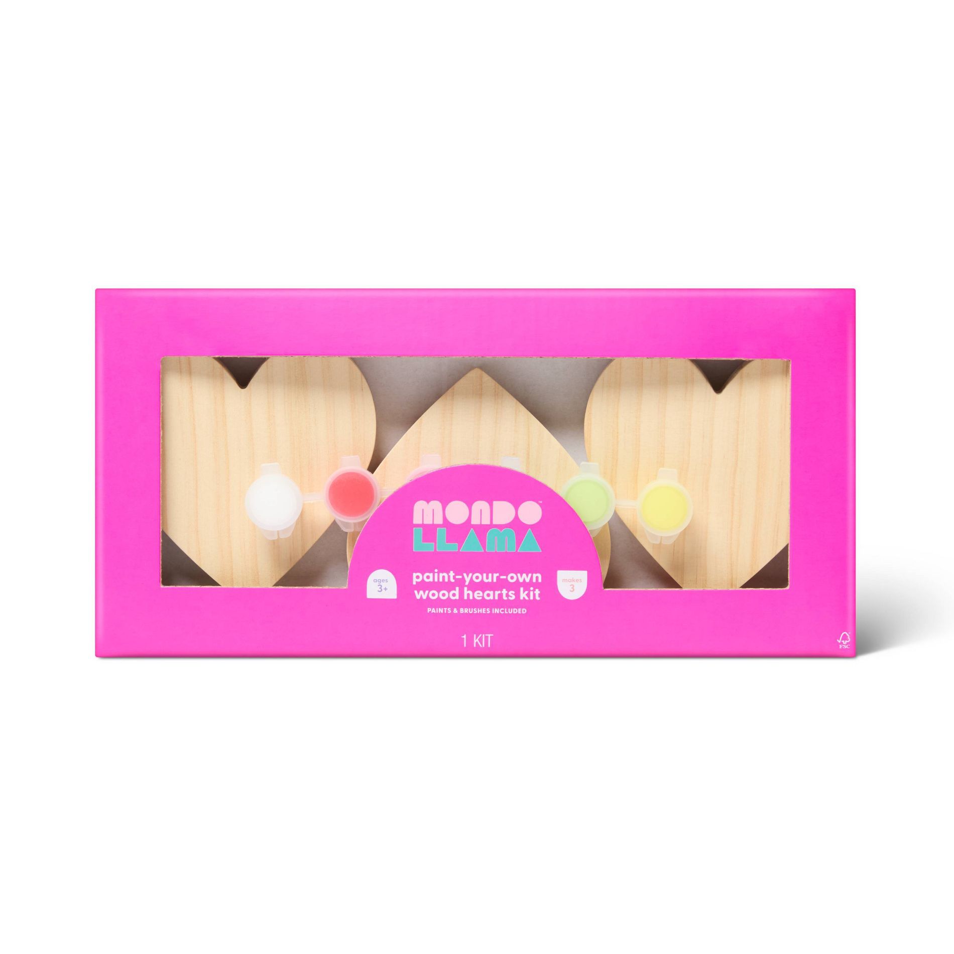 3ct Valentine's Craft Wood Hearts Painting Activity Kit - Mondo Llama™