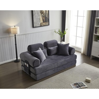 TIRAMISUBEST 77 Inch Convertible Corduroy Sleeper Sofa Bed 4 in 1 King Size Floor Mattress Memory Foam No Assembly