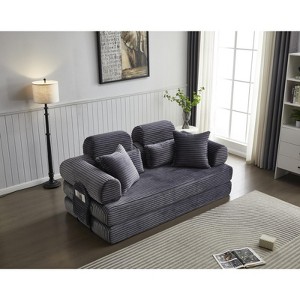 TIRAMISUBEST 77 Inch Convertible Corduroy Sleeper Sofa Bed 4 in 1 King Size Floor Mattress Memory Foam No Assembly - 1 of 4