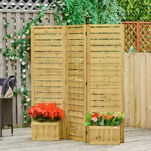 Gulches Freestanding Outdoor Privacy Screen,4 Self-Draining Planters/Raised Garden Beds,3 Hinged Panels for Hot Tub, Patio,Backyard, Deck,Natural - 1 of 4