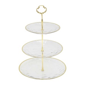 Unique Bargains 3 Tier Dessert Cup Cake Holder Tower with Tiered Tray for Donut Fruits Clear Gold Tone - 1 of 4