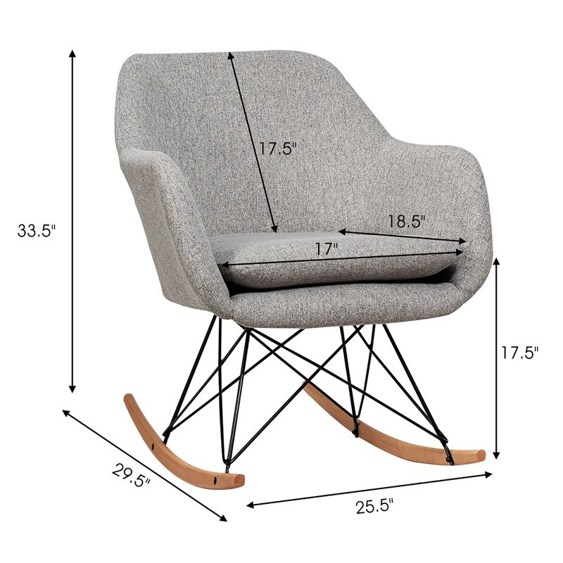 Costway Rocking Chair Fabric Rocker Upholstered Single Sofa Chair Accent Armchair Grey, 3 of 13