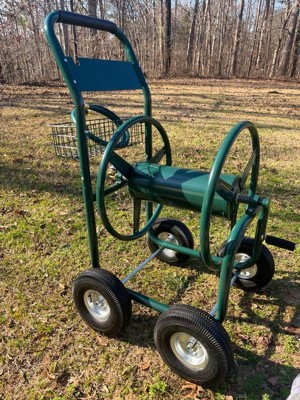 Hose Cart,Garden Hose Reel Cart,Reel Cart with Wheels,Heavy Duty Outdoor  Water Planting Truck with Storage Basket Hose Reel Cart,Metal Garden Lawn  Water Truck 4 Wheels(Green) 