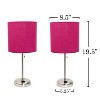 Simple Designs 2pk Sleek Slender Brushed Steel Table Lamp Pink Shade - 3 of 4