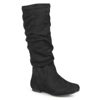 Journee Collection Womens Bite Stacked Heel Riding Boots Black 8 : Target