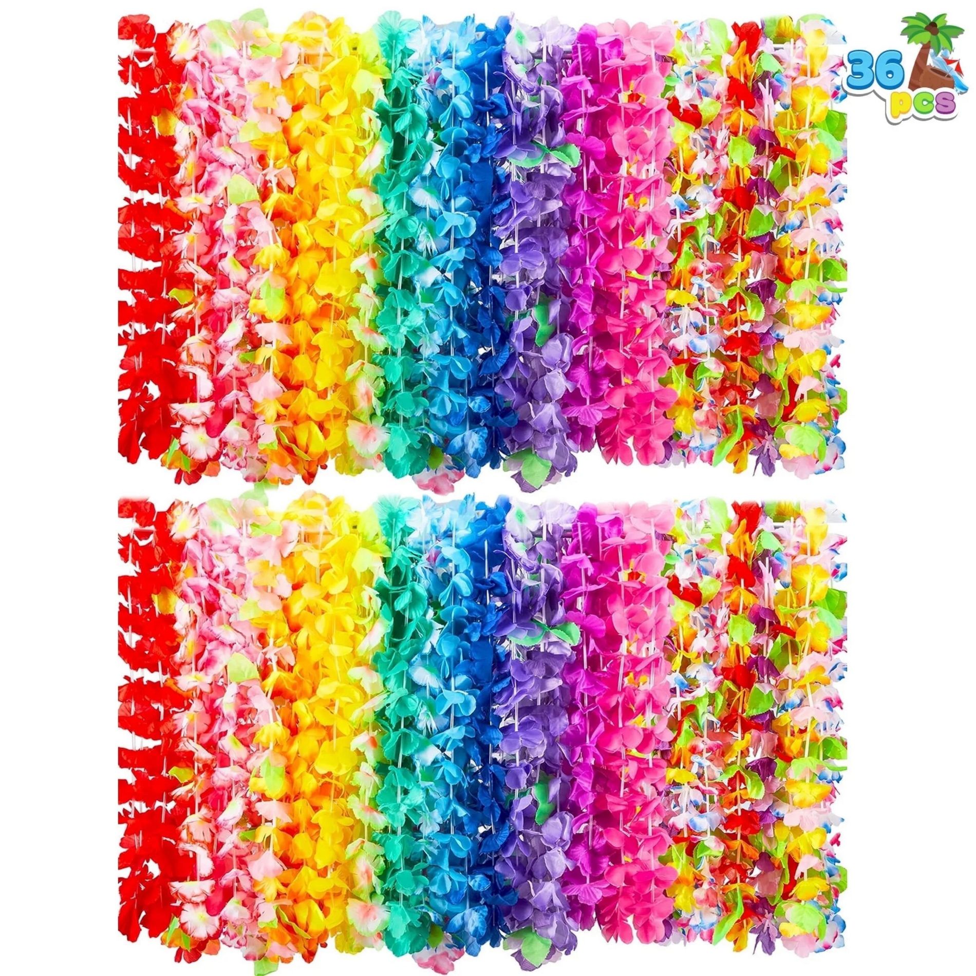 Joyfy 36 Pcs Hawaiian Leis Bulk, Flower Leis for Luau Party Decorations and Tropical Hawaiian Party Decorations, Summer Beach Party Favors
