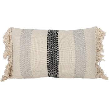 14X22 Inch Hand Woven Stripe Pillow Gray Cotton With Polyester Fill by Foreside Home & Garden