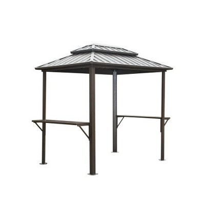 NicBex Grill Gazebo, Aluminum BBQ Outdoor Gazebo with Metal Frame and Shelves Serving Tables, Permanent Double Roof Canopy Hard top Gazebos