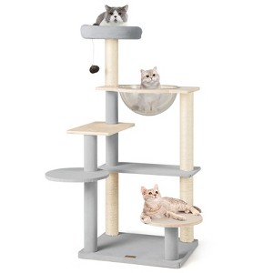 Costway Cat Tree Tower w/ Jumping Platforms Plush Climbing Activity Tower for Small Large Cats and Kittens - 1 of 4