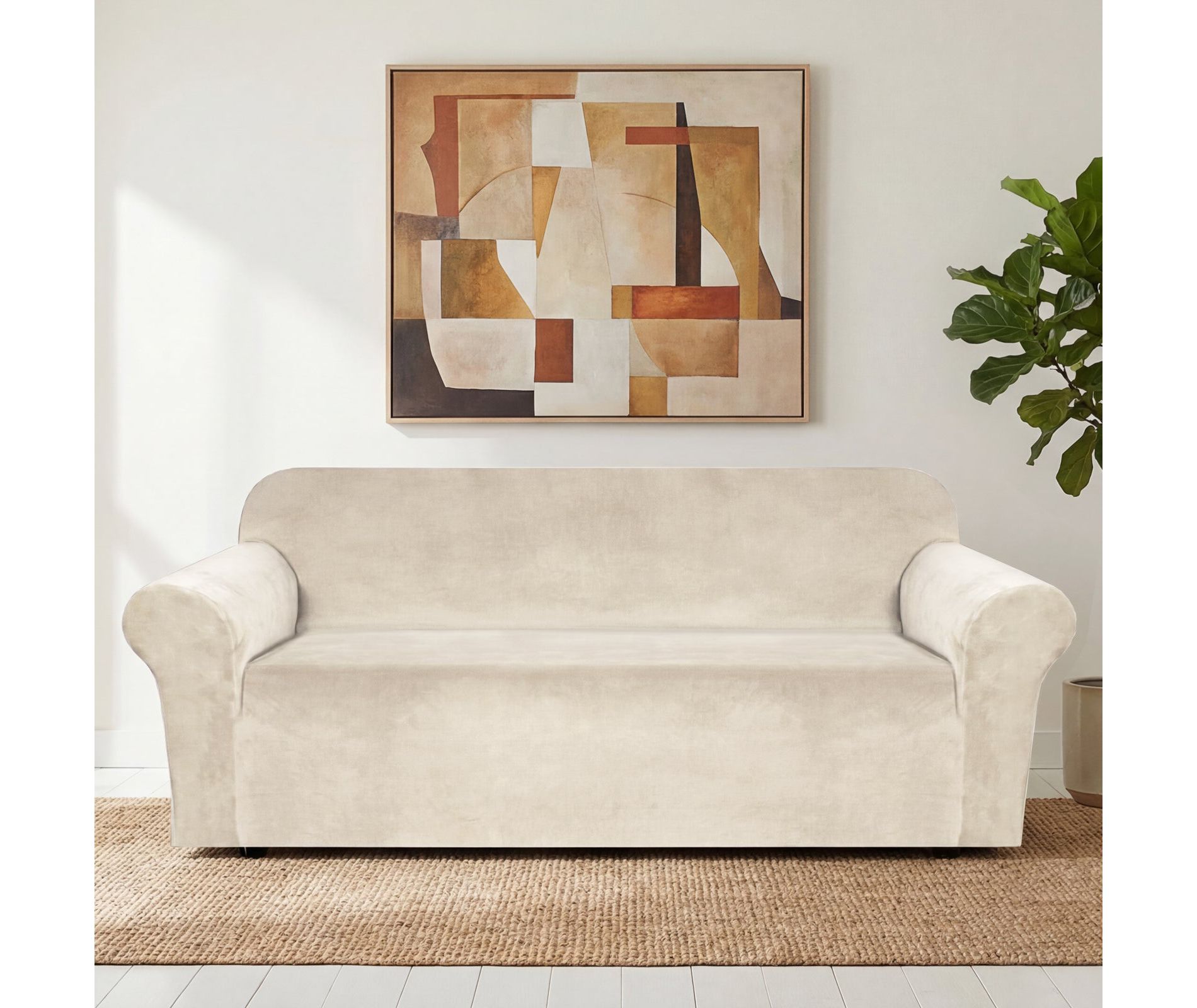 Stretch Velvet Sofa Covers for Cushion Couch Covers Sofa Slipcovers Furniture Protector IVORY Sofa