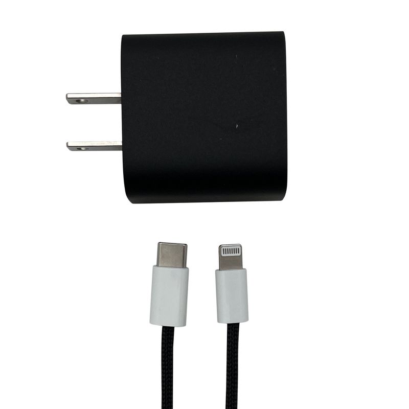 Olivia Pratt Black Solid Color Wall Charger 20W USB-C Power Adapter with USB-C to Lightning 3.3ft Nylon Cable