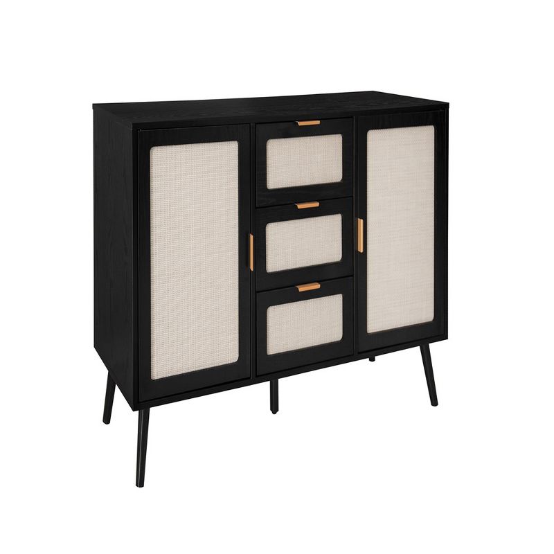 Storage Cabinet With Rattan Doors, Rattan Sideboard Cabinet With 2 Doors 3 Drawers, Freestanding Storage Cabinet For Living Room, 3 of 7