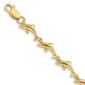 Black Bow Jewelry 14k Yellow Gold Jumping Dolphin Bracelet - 7 Inch - 1 of 4