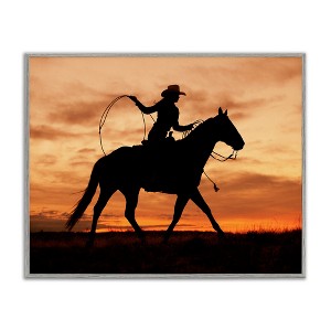 Stupell Industries Cowgirl Sunset Silhouette Southwestern Horse Field Landscape Black Framed Giclee Art - 1 of 4