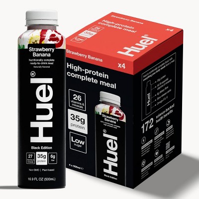 Huel Black Edition Strawberry Banana Vegan Ready-to-Drink 35g Protein Meal Replacement - 4pk/16.9 fl oz