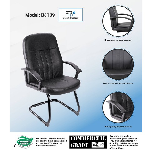 Executive Leather Budget Guest Chair Black - Boss Office Products: Metal Frame, Padded, Fixed Arms, Spot Clean - image 1 of 4