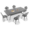 7-Piece Patio Set: Rectangle Table & 6 Chairs - Cast Aluminum, All-Weather/Umbrella Hole & Adjustable Legs for Balcony/Backyard - 3 of 4